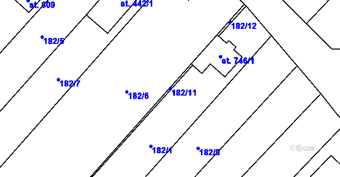 Parcela st. 182/11 v KÚ Krumvíř, Katastrální mapa