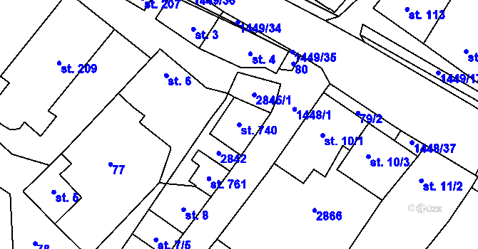 Parcela st. 740 v KÚ Krumvíř, Katastrální mapa