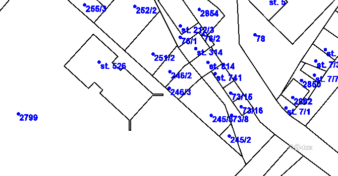 Parcela st. 246/3 v KÚ Krumvíř, Katastrální mapa