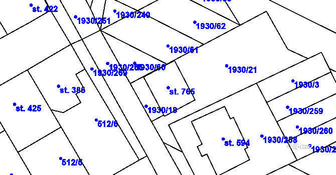 Parcela st. 765 v KÚ Krumvíř, Katastrální mapa