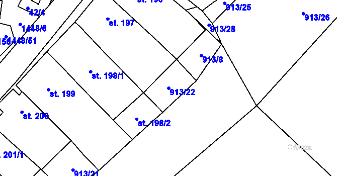 Parcela st. 913/22 v KÚ Krumvíř, Katastrální mapa