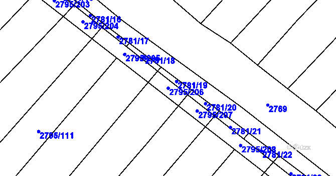 Parcela st. 2795/206 v KÚ Krumvíř, Katastrální mapa