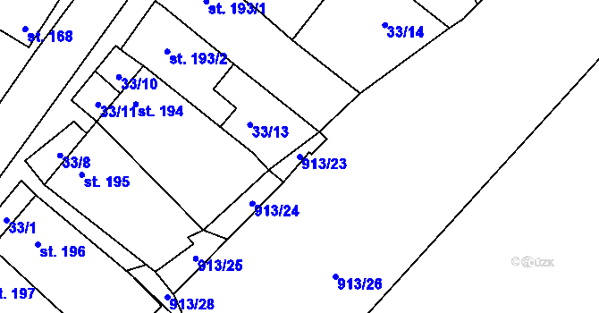 Parcela st. 913/23 v KÚ Krumvíř, Katastrální mapa