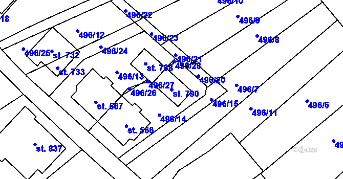 Parcela st. 790 v KÚ Krumvíř, Katastrální mapa