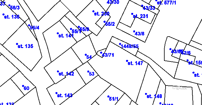 Parcela st. 43/71 v KÚ Krumvíř, Katastrální mapa