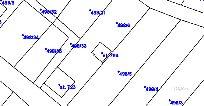Parcela st. 794 v KÚ Krumvíř, Katastrální mapa