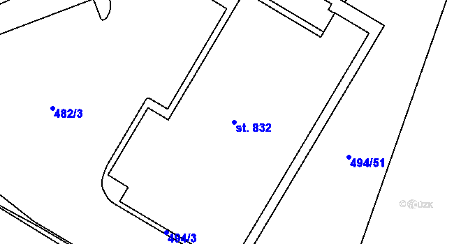 Parcela st. 832 v KÚ Krumvíř, Katastrální mapa