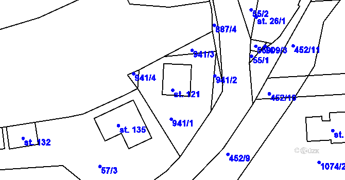 Parcela st. 121 v KÚ Svatbín, Katastrální mapa