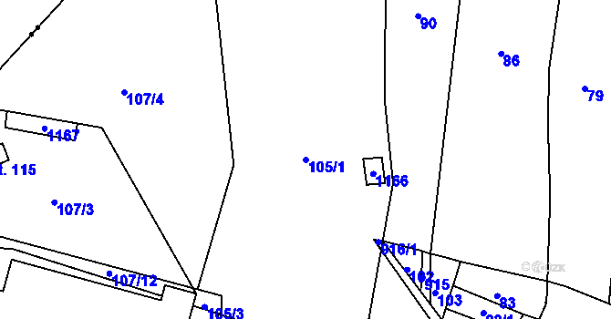 Parcela st. 105/1 v KÚ Svatbín, Katastrální mapa