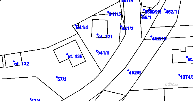 Parcela st. 941/1 v KÚ Svatbín, Katastrální mapa