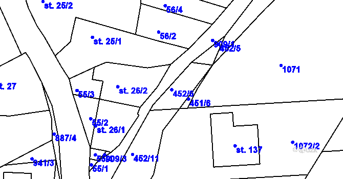 Parcela st. 452/6 v KÚ Svatbín, Katastrální mapa