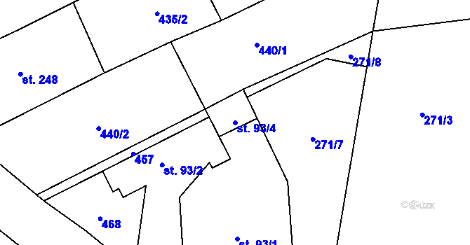 Parcela st. 93/4 v KÚ Krupá, Katastrální mapa