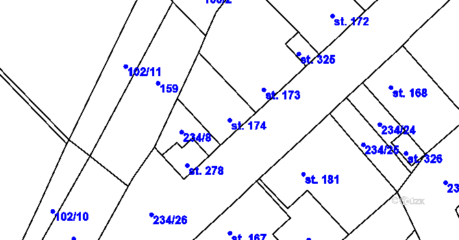 Parcela st. 174 v KÚ Krupá, Katastrální mapa