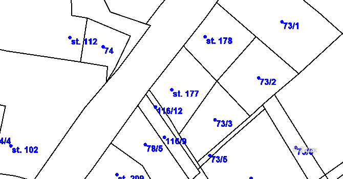 Parcela st. 177 v KÚ Krupá, Katastrální mapa