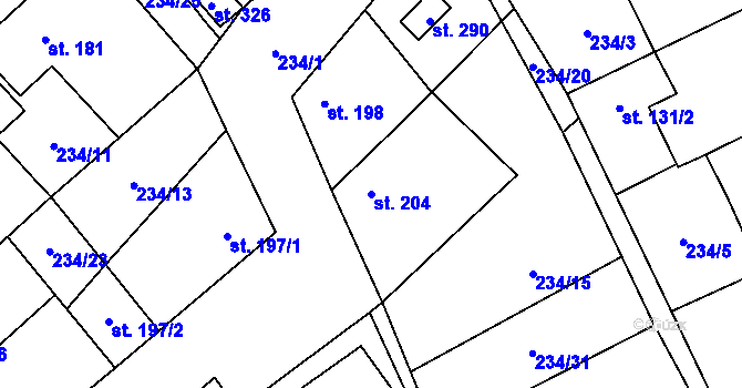 Parcela st. 204 v KÚ Krupá, Katastrální mapa
