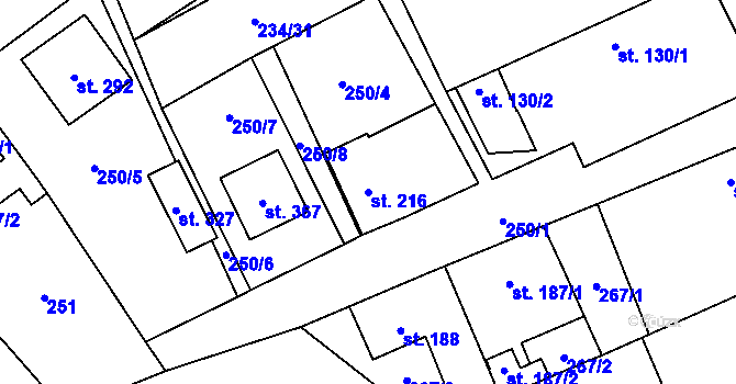 Parcela st. 216 v KÚ Krupá, Katastrální mapa