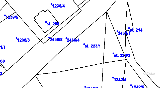 Parcela st. 223/1 v KÚ Krupá, Katastrální mapa