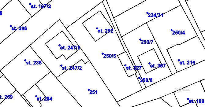 Parcela st. 250/5 v KÚ Krupá, Katastrální mapa