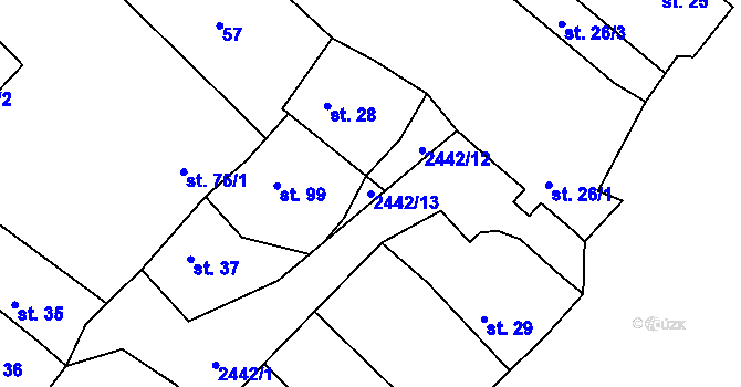 Parcela st. 2442/13 v KÚ Krupá, Katastrální mapa