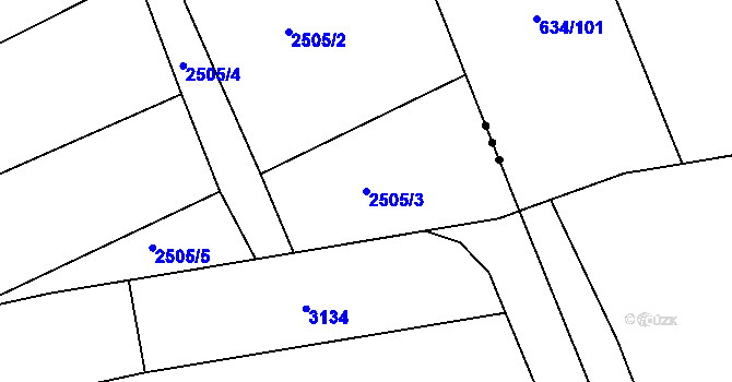 Parcela st. 2505/3 v KÚ Krupá, Katastrální mapa