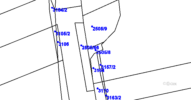 Parcela st. 2505/8 v KÚ Krupá, Katastrální mapa