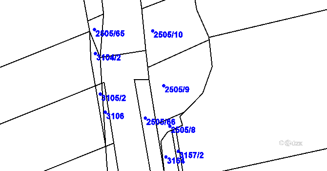 Parcela st. 2505/9 v KÚ Krupá, Katastrální mapa