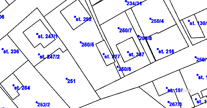 Parcela st. 327 v KÚ Krupá, Katastrální mapa