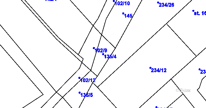 Parcela st. 135/4 v KÚ Krupá, Katastrální mapa