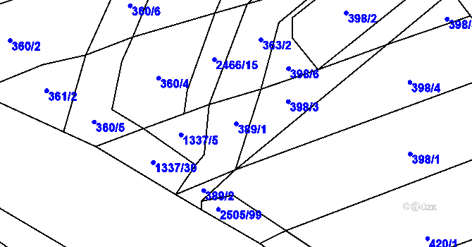 Parcela st. 389/1 v KÚ Krupá, Katastrální mapa
