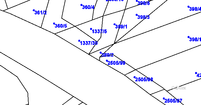 Parcela st. 389/2 v KÚ Krupá, Katastrální mapa