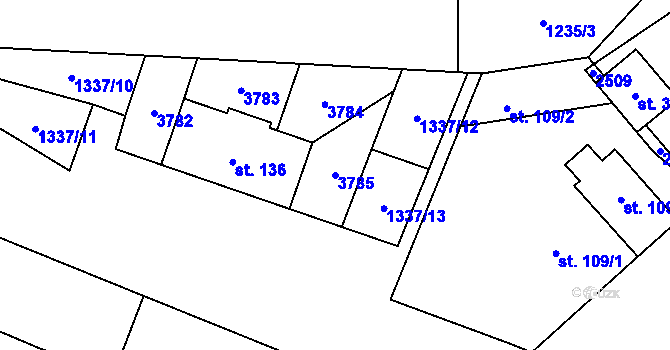 Parcela st. 3785 v KÚ Krupá, Katastrální mapa