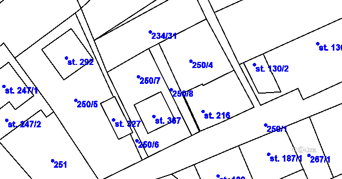 Parcela st. 250/8 v KÚ Krupá, Katastrální mapa