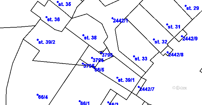 Parcela st. 3796 v KÚ Krupá, Katastrální mapa