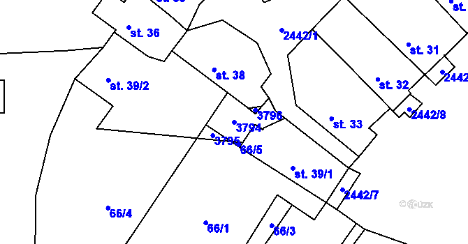 Parcela st. 3794 v KÚ Krupá, Katastrální mapa
