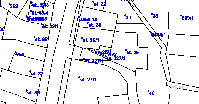Parcela st. 25/2 v KÚ Krupka, Katastrální mapa