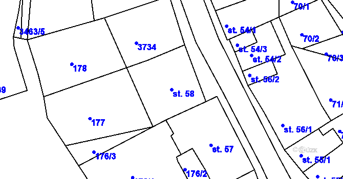 Parcela st. 58 v KÚ Krupka, Katastrální mapa