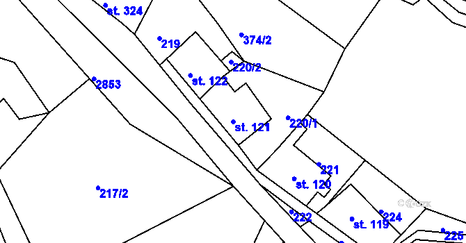Parcela st. 121 v KÚ Krupka, Katastrální mapa