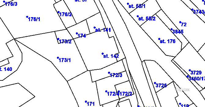Parcela st. 142 v KÚ Krupka, Katastrální mapa