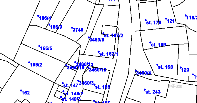 Parcela st. 167/1 v KÚ Krupka, Katastrální mapa