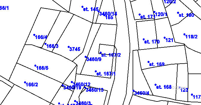 Parcela st. 167/2 v KÚ Krupka, Katastrální mapa