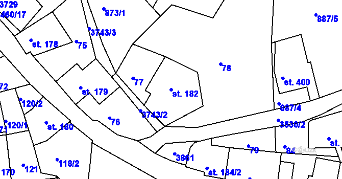 Parcela st. 182 v KÚ Krupka, Katastrální mapa