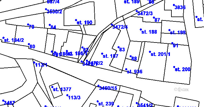 Parcela st. 187 v KÚ Krupka, Katastrální mapa