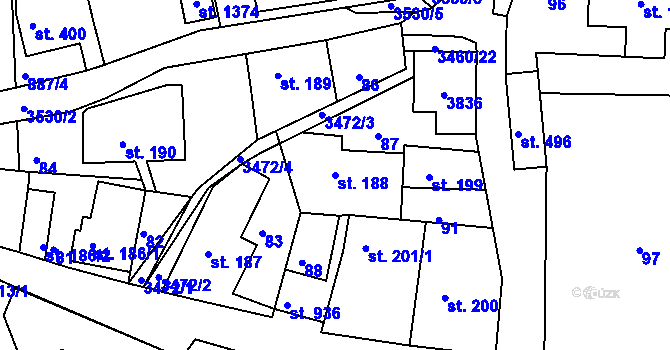 Parcela st. 188 v KÚ Krupka, Katastrální mapa