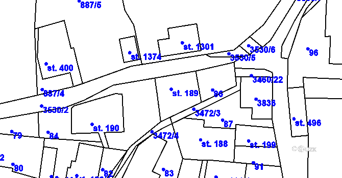 Parcela st. 189 v KÚ Krupka, Katastrální mapa