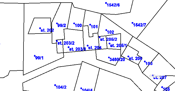 Parcela st. 204 v KÚ Krupka, Katastrální mapa