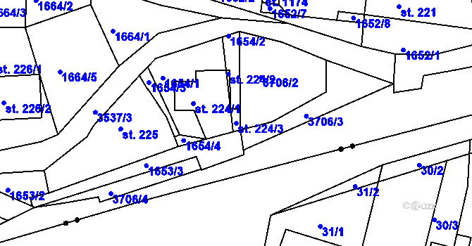 Parcela st. 224/3 v KÚ Krupka, Katastrální mapa