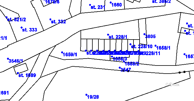 Parcela st. 228/4 v KÚ Krupka, Katastrální mapa