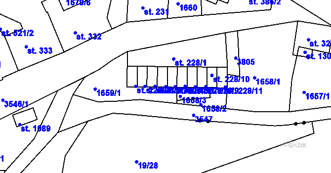 Parcela st. 228/5 v KÚ Krupka, Katastrální mapa