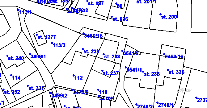 Parcela st. 238 v KÚ Krupka, Katastrální mapa