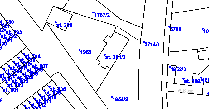 Parcela st. 294/2 v KÚ Krupka, Katastrální mapa